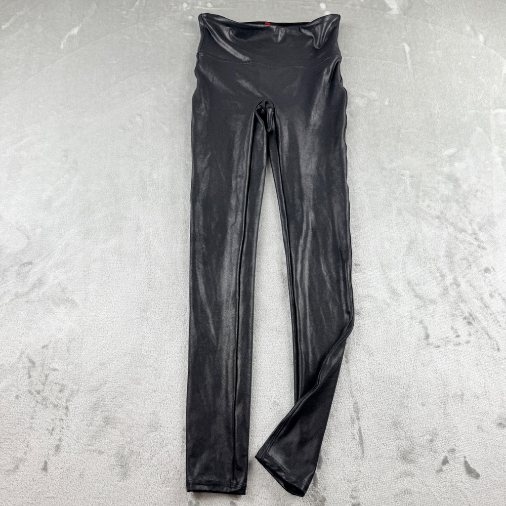 Spanx Faux Leather Women's S Leggings Black High Waisted Shaper Slimming Pants
